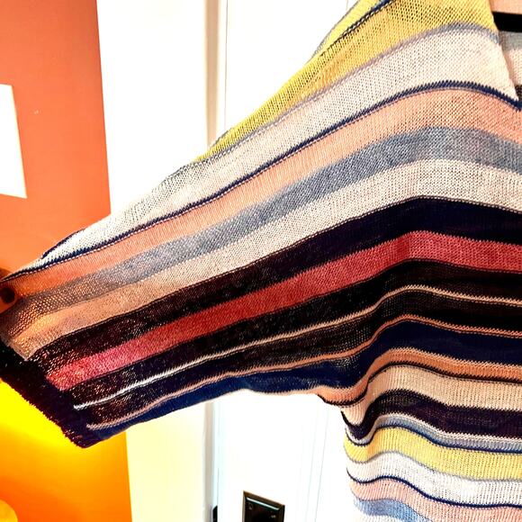 Ecru 100% Linen Open Weave Oversized Striped Sweater SZ XS - Picture 6 of 6